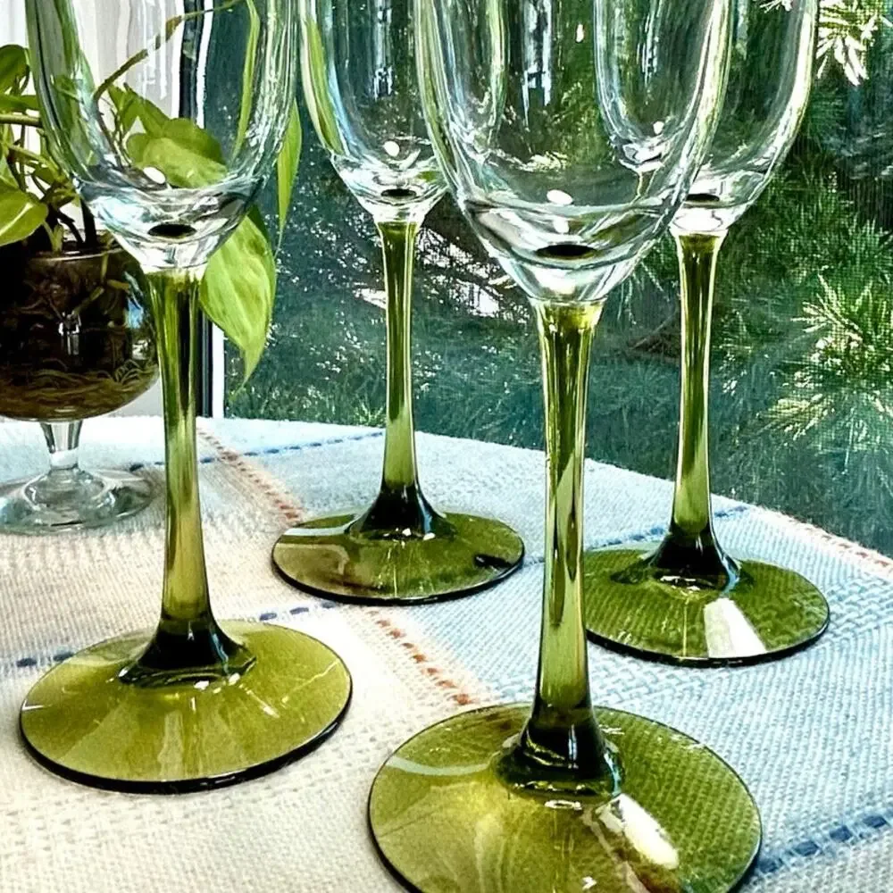 Set of 4 Pier 1 Pantiago Olive Green Champagne Flutes 9.25”